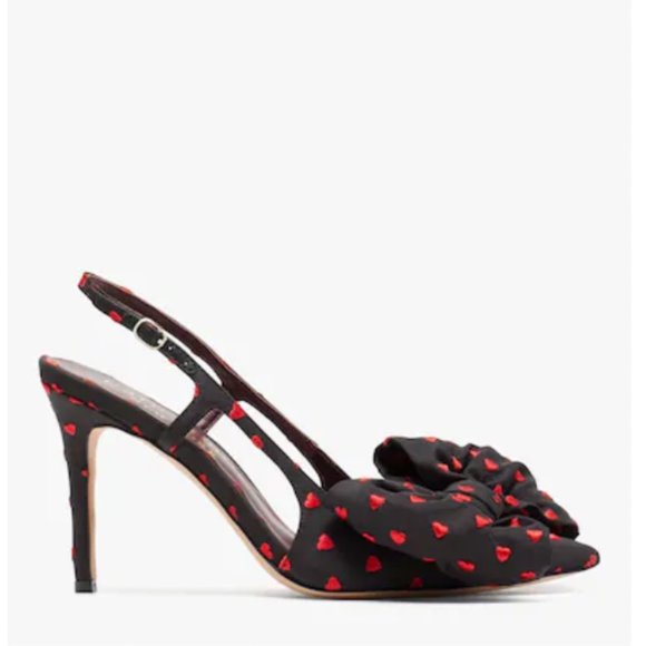 kate spade Sheela Slingback Pumps heels shoes black red heart bow size 6 nwot - Picture 3 of 13